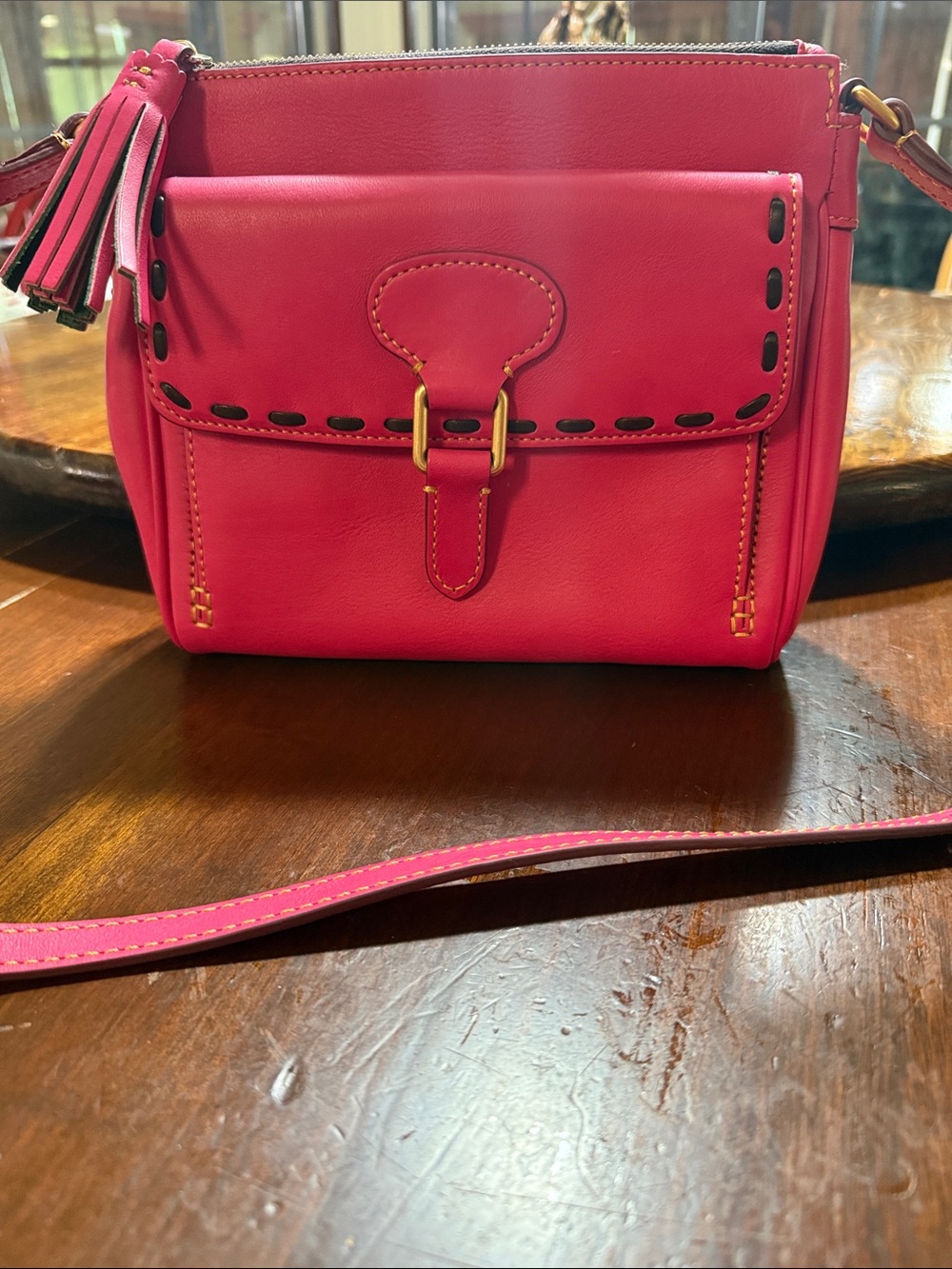 Dooney & Bourke Hot Pink Leather Crossbody with Tassel-(Brand-New!)